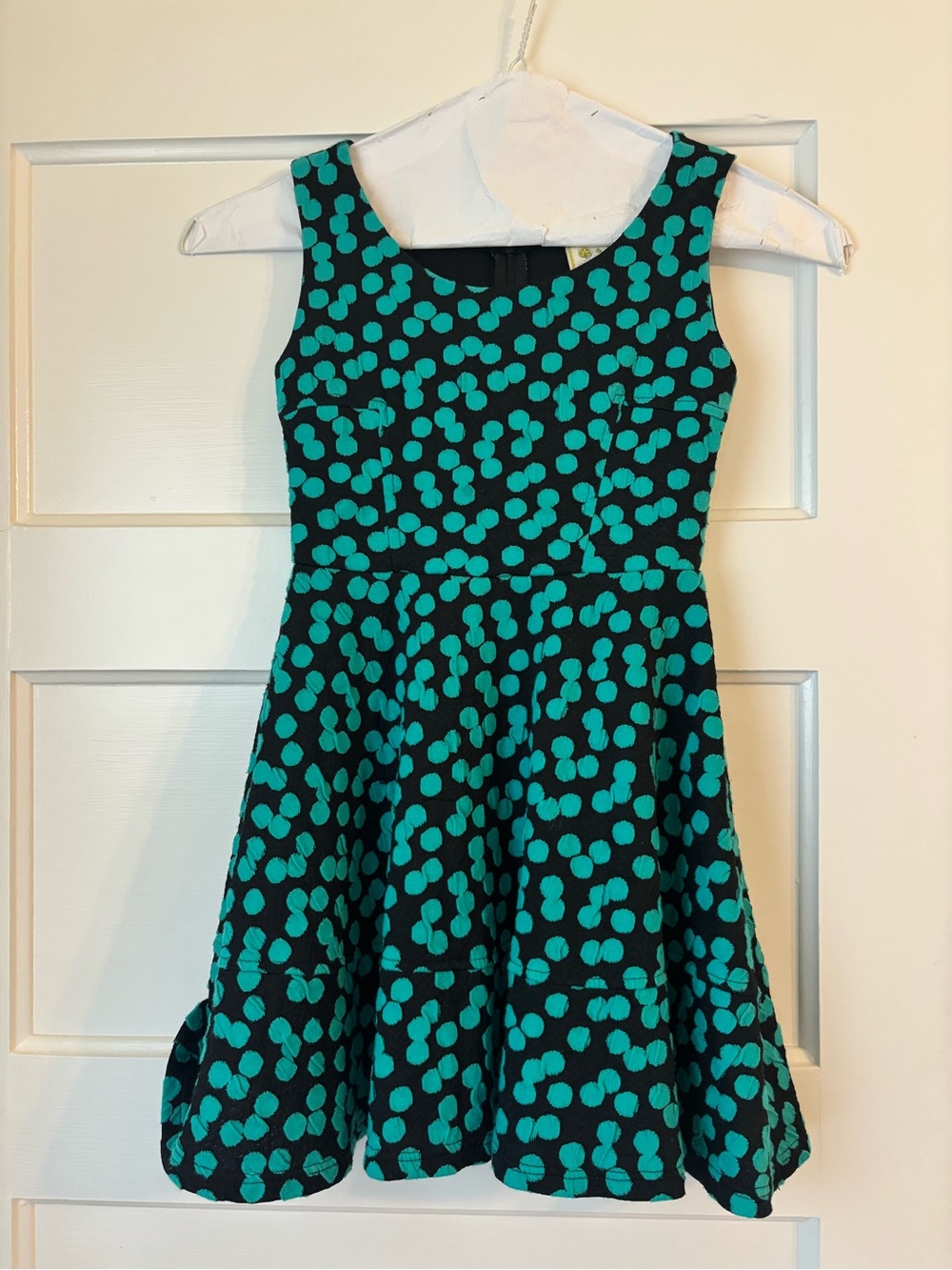 Girls Teal Dot Fit-and-Flare Sleeveless Kiddo Dress Size S